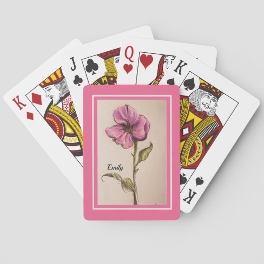 JEU DE CARTES JOLIE FLORALE ROSE AVEC NOM (dos)