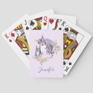 Jeu De Cartes Jolie licorne maman & bébé aquarelle Floral