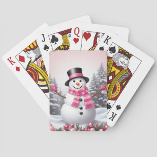 Jeu De Cartes Jolie scène de bonhomme de neige rose Noël