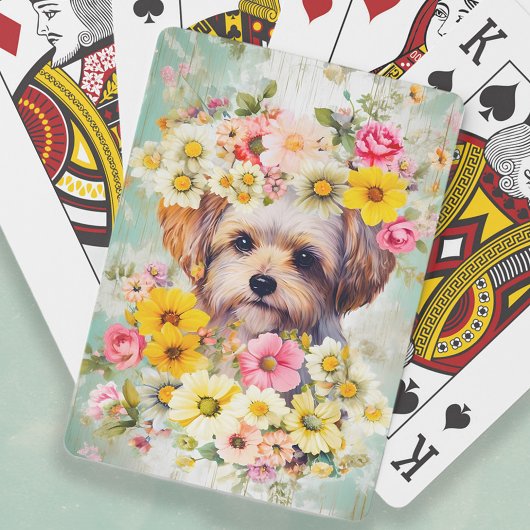 Jeu De Cartes Jolie Shabby Chic Fleurs de Chien Maltais
