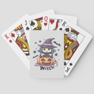 Jeu De Cartes Jolie sorcière enfant assise sur un Citrouille - "