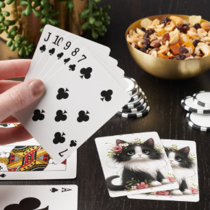 Jeu De Cartes Jolie Tuxedo Kitten avec Fleurs