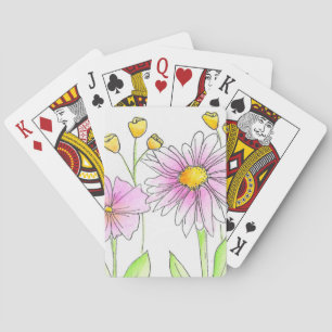 Jeu De Cartes Jolies fleurs aquarelles roses et jaunes