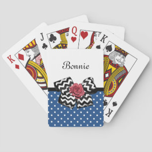 Jeu De Cartes Jolis points bleus Rose rouge Chevron Ruban et nom