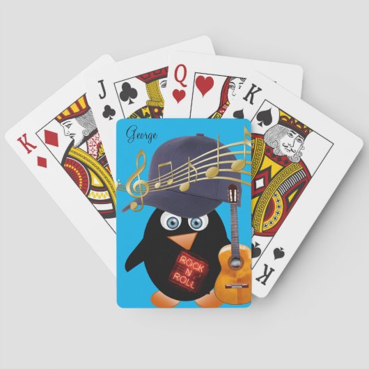 Jeu De Cartes Jouer Card Deck Penguin Blue Guitar Rock n Roll (dos)