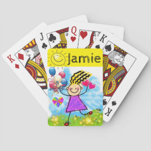 Jeu De Cartes Jouer Cartes Balloons Fille Coeurs roses Jaune