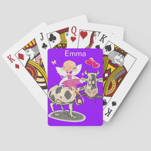 Jeu De Cartes Jouer Carton Deck Vache Purple Rose Coeurs Fées (dos)