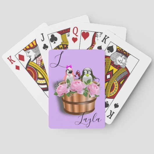 Jeu De Cartes Jouer Carton Pingouin Vin Violet Roses Rose (dos)