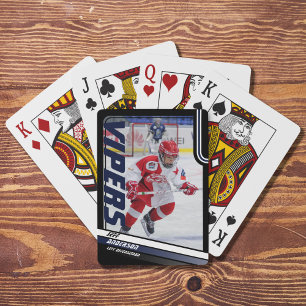 Jeu De Cartes Joueur De Hockey Sur Glace Maintien Sur Bleu Dynam