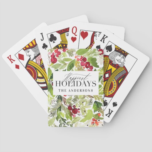 Jeu De Cartes Joyeuses vacances aquarelle feuillage de noël (dos)