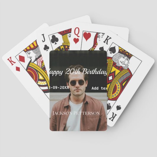 Jeu De Cartes Joyeux 20e anniversaire simple photo ajouter nom d (dos)