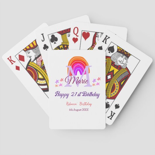 Jeu De Cartes Joyeux 21e anniversaire rose ajouter nom monogramm (dos)