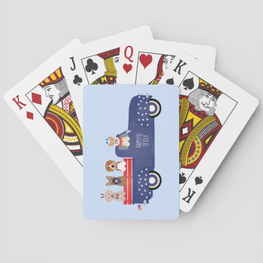 Jeu De Cartes Joyeux 4 Juillet Chiens Pickup Camion (dos)