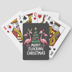 Jeu De Cartes Joyeux Noël à troupeau de flamants roses sur l'arb