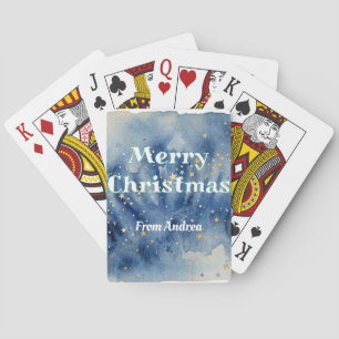 Jeu De Cartes joyeux noël bleu blanc étoiles aquarelle jaune
