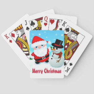 Jeu De Cartes Joyeux Noël, le Père Noël et Bonhomme de neige