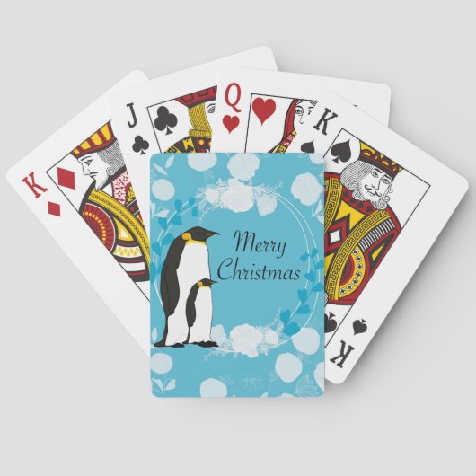 Jeu De Cartes joyeux noël, noël,pingouin,fleurs,bleu, (dos)