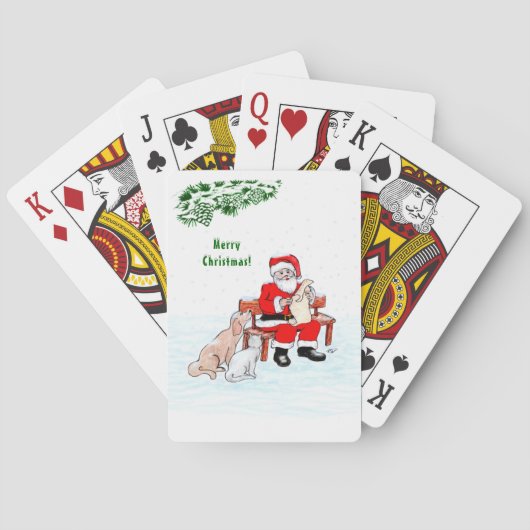 Jeu De Cartes Joyeux Noël! Père Noël avec chat et chien (dos)