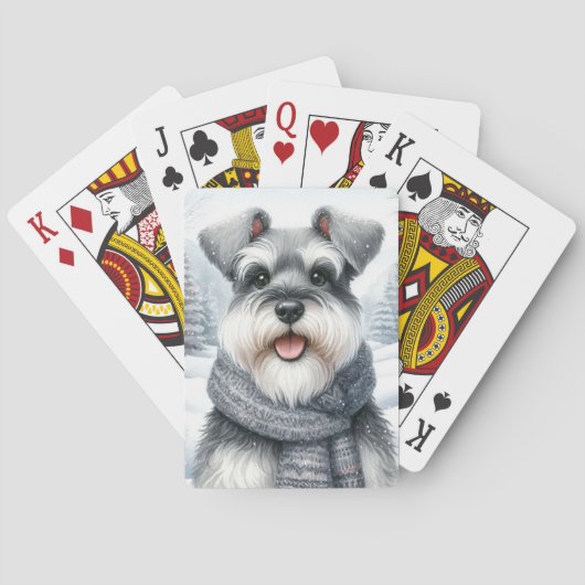 Jeu De Cartes Joyeux Schnauzer dans un art hivernal (dos)