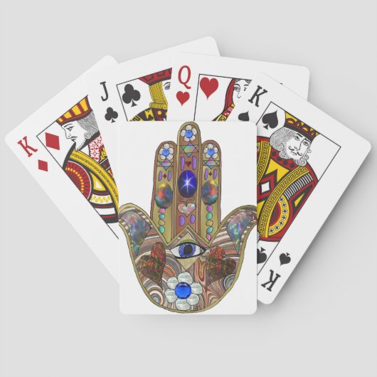 Jeu De Cartes Judaica Hamsa Coeurs Fleurs Opal Art Imprimer (dos)