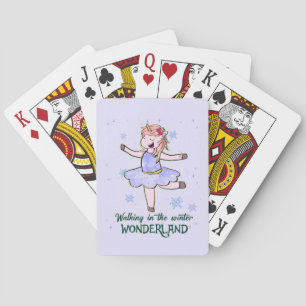 Jeu De Cartes Kawaii Unicorn Marcher en hiver
