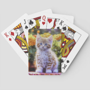 Jeu De Cartes Kitten au gingembre dans un jardin fleuri