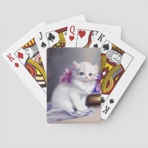 Jeu De Cartes Kitten blanc vintage aux fleurs roses et violettes