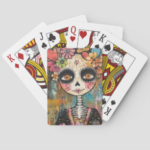 Jeu De Cartes La Catrina squelette avec couronne de fleurs