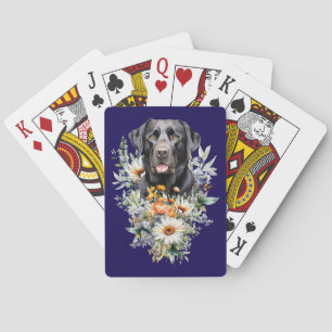 Jeu De Cartes Labrador noir dans les fleurs sauvages