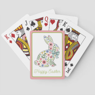 Jeu De Cartes Lapin de Pâques aux fleurs sauvages roses et bleue