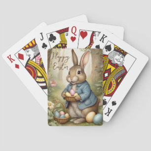 Jeu De Cartes Lapin de Pâques marron vintage tenant des œufs
