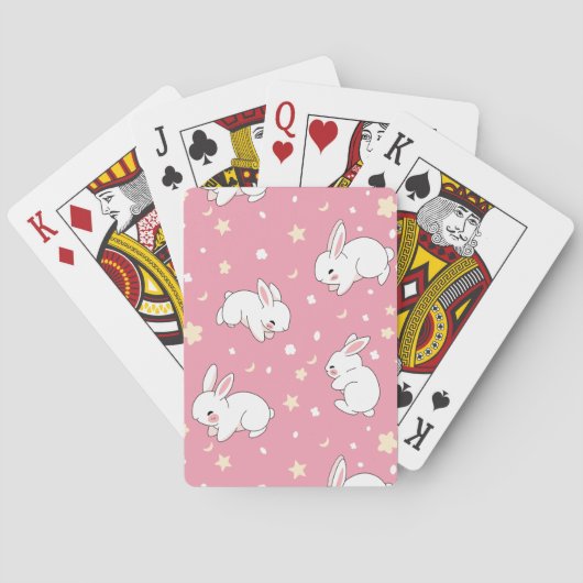 Jeu De Cartes Lapin Mignon Kawaii Doodle Rose (dos)