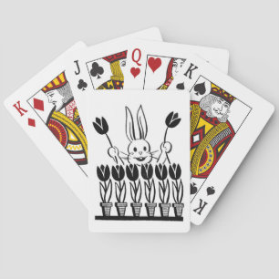 Jeu De Cartes Lapin rétro et Tulipes pointillées