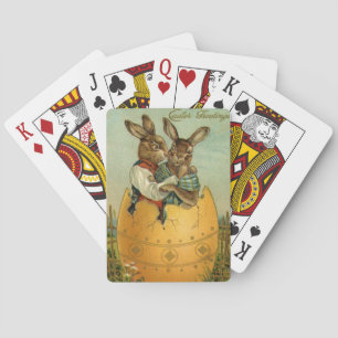 Jeu De Cartes Lapins dans un œuf d'or, Pâques victorienne vintag