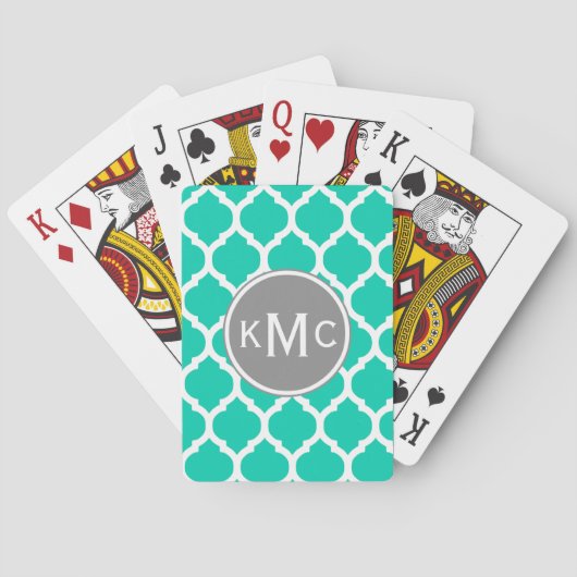 Jeu De Cartes Lattice marocain turquoise gris (dos)