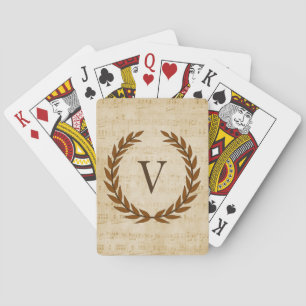 Jeu De Cartes Laurel Wreath Sheet Musique Monogramme initial V
