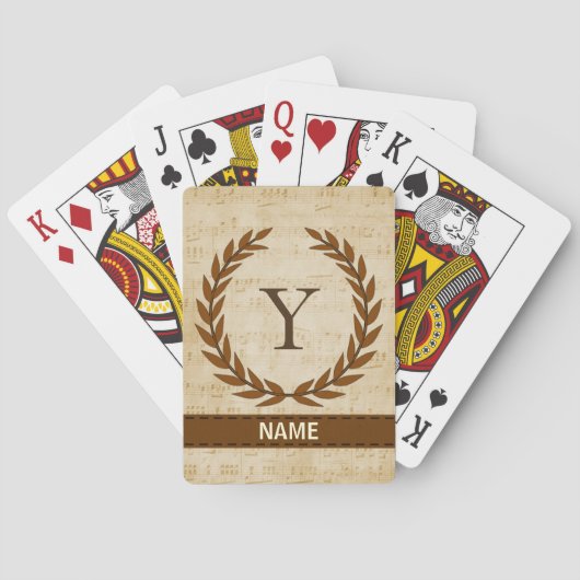 Jeu De Cartes Laurel Wreath Sheet Musique Monogramme initial Y (dos)