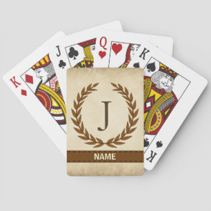 Jeu De Cartes Laurel Wreath sur le parchemin Monogramme initial 
