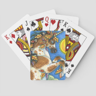 JEU DE CARTES L'AUTOMNE PARTE SUR UN STALLION UNICORN, REARRÊTAN