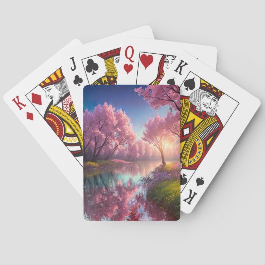 Jeu De Cartes Le bois d'oeuvre du coucher du soleil sur la riviè (dos)