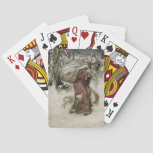 Jeu De Cartes Le Père Noël porte un sac de cadeaux à travers la