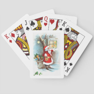 Jeu De Cartes Le Père Noël visiteà travers une fenêtre Vintage