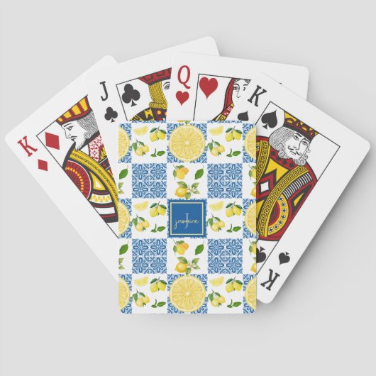Jeu De Cartes Lemon Monogram Name French Country Tile Pattern (dos)