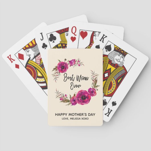 Jeu De Cartes Les pavots rose Fuchsia Meilleure Maman Jamais - F (dos)