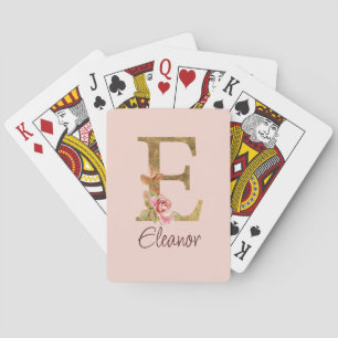 Jeu De Cartes Lettre de nom personnalisée E Roses rose poudré fe