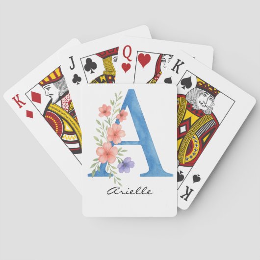Jeu De Cartes LETTRE Florale Aquarelle personnalisée Un monogram (dos)