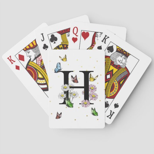 Jeu De Cartes Lettre H Floral Papillon Monogramme initial (dos)