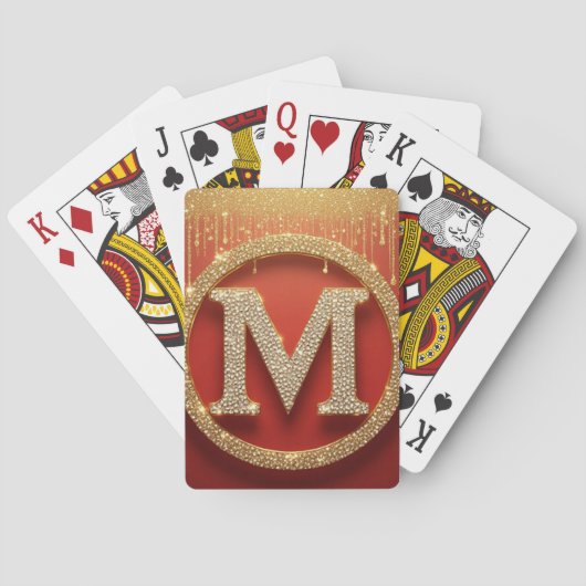 Jeu De Cartes Lettre initiale M Monogramme doré pailleté (dos)