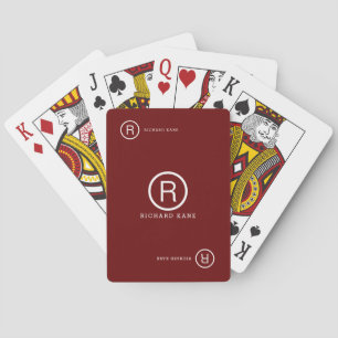 Jeu De Cartes Lettre initiale personnalisée et nom rouge foncé