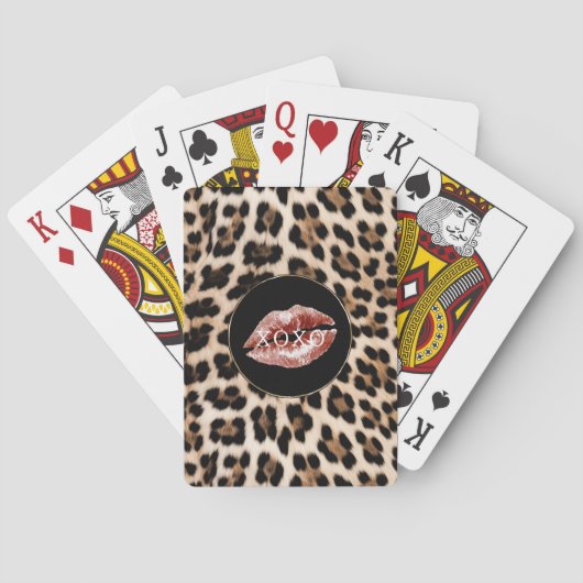 Jeu De Cartes Lèvres rouges imprimé léopard XOXO (dos)